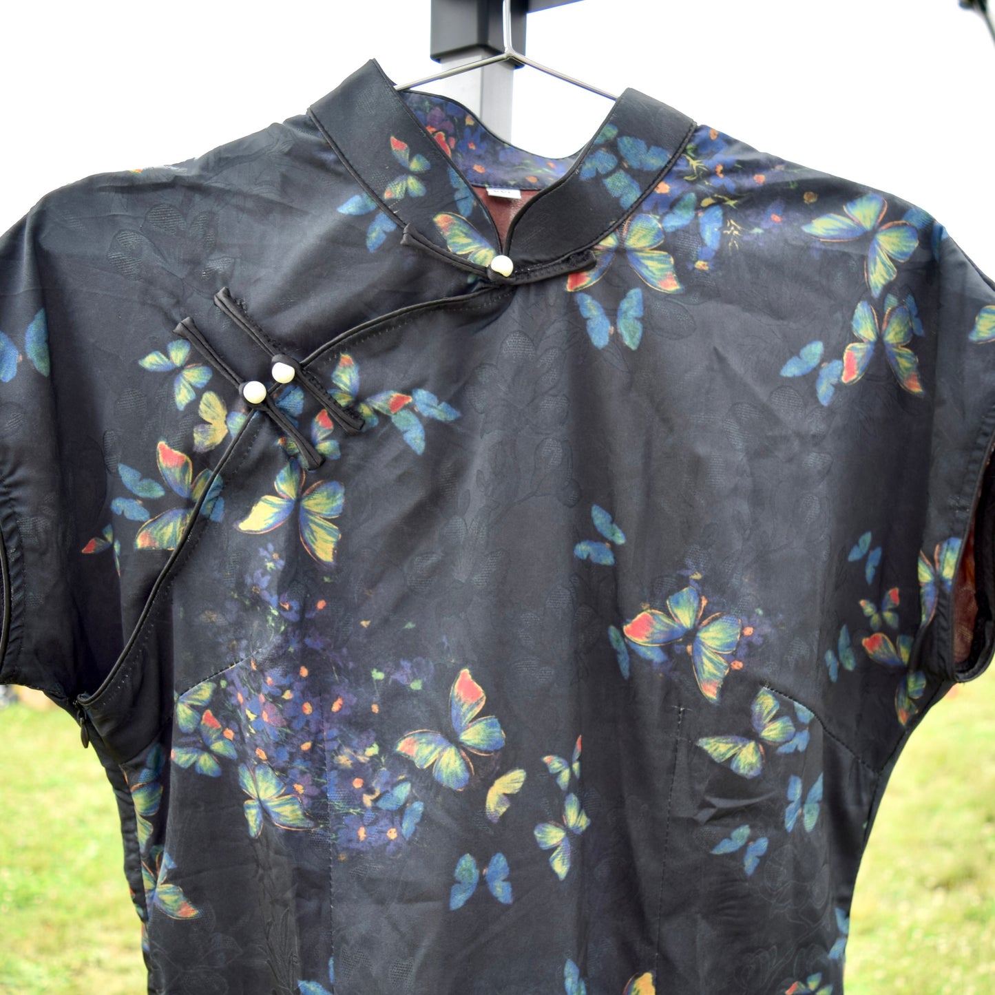 Black Butterfly Printed Qipao Long Dress - Chinese Traditional Cheongsam