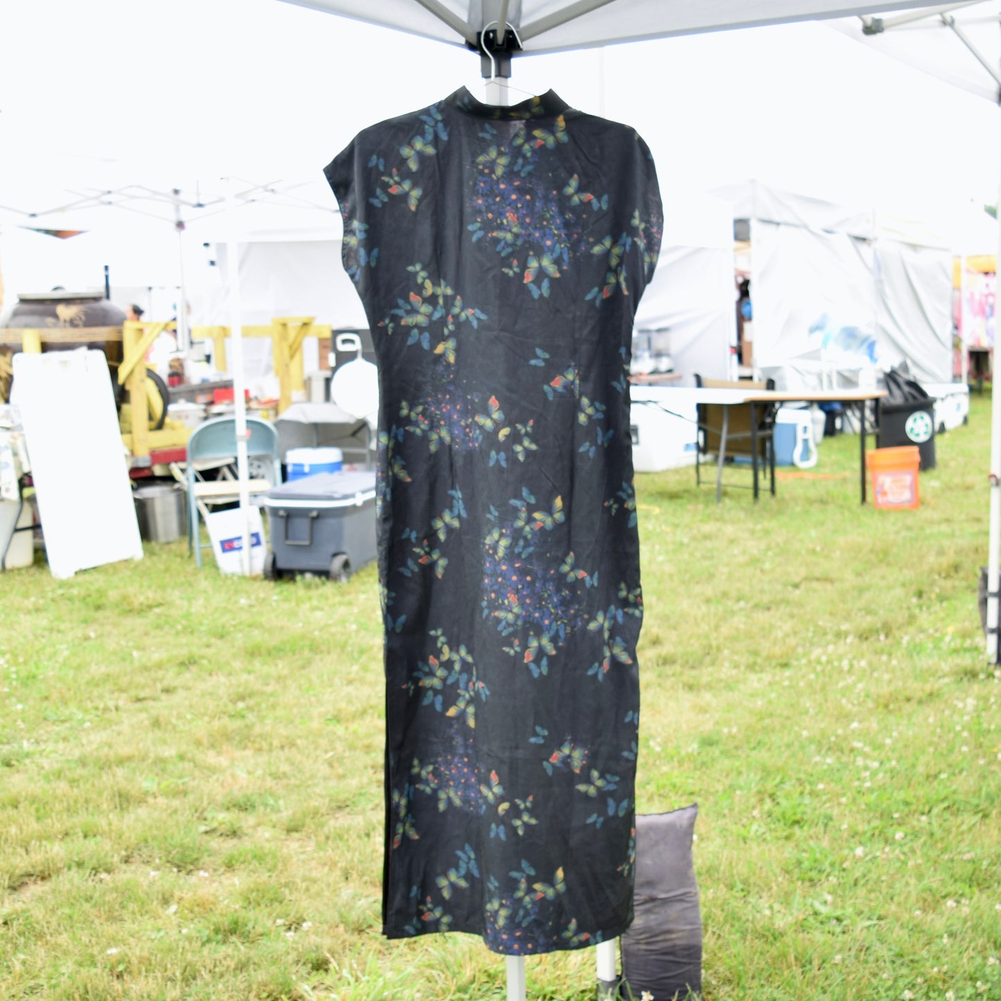 Black Butterfly Printed Qipao Long Dress - Chinese Traditional Cheongsam