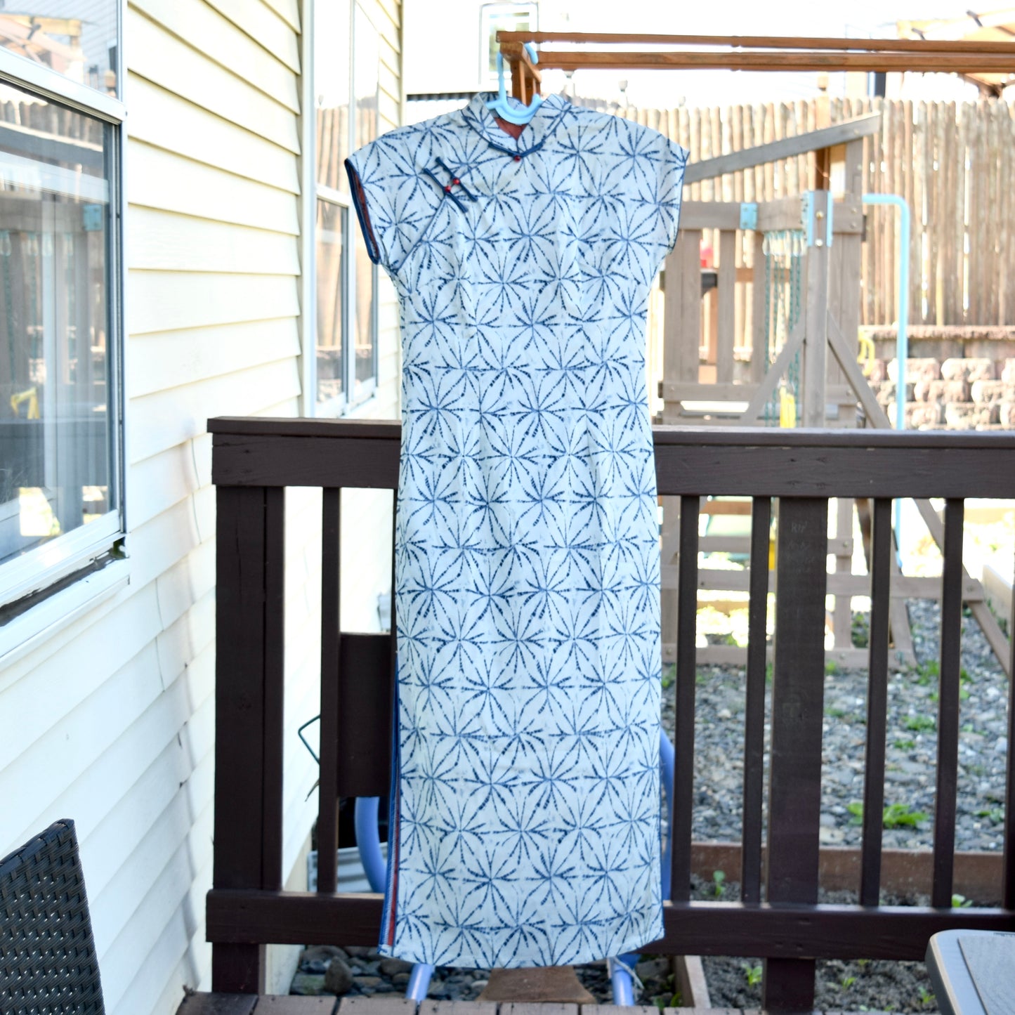 Blue Snowflake Printed Qipao Long Dress - Chinese Traditional Cheongsam