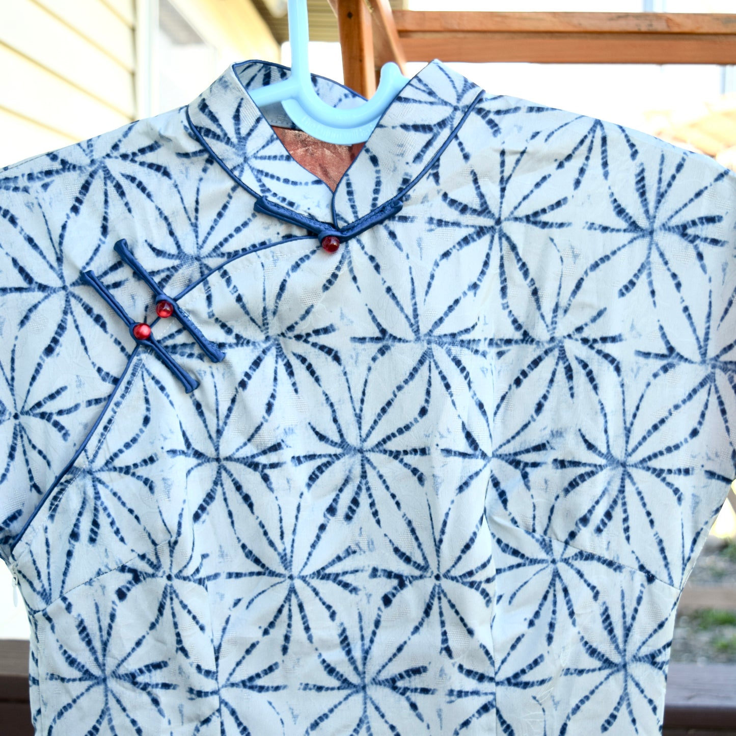 Blue Snowflake Printed Qipao Long Dress - Chinese Traditional Cheongsam