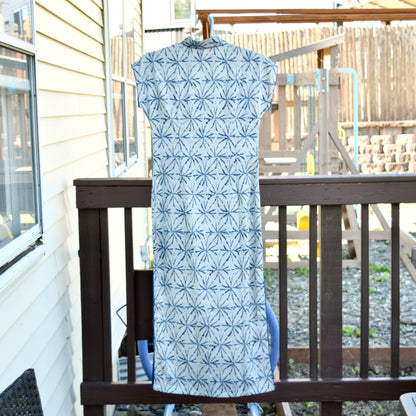 Blue Snowflake Printed Qipao Long Dress - Chinese Traditional Cheongsam