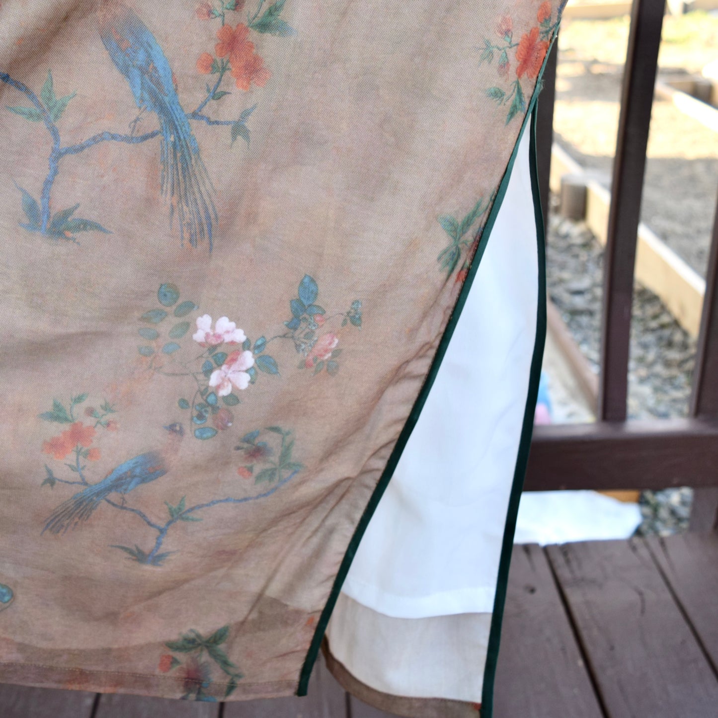 Brown Mesh Flower Bird Qipao Long Dress - Chinese Traditional Cheongsam