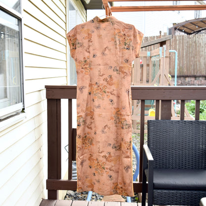 Brown Butterfly Printed Qipao Long Dress - Chinese Traditional Cheongsam