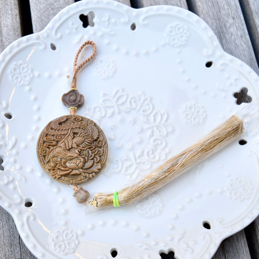 Phoenix Peony Ornament - Bag Charm Keychain Tassel - Polychrome Jasper