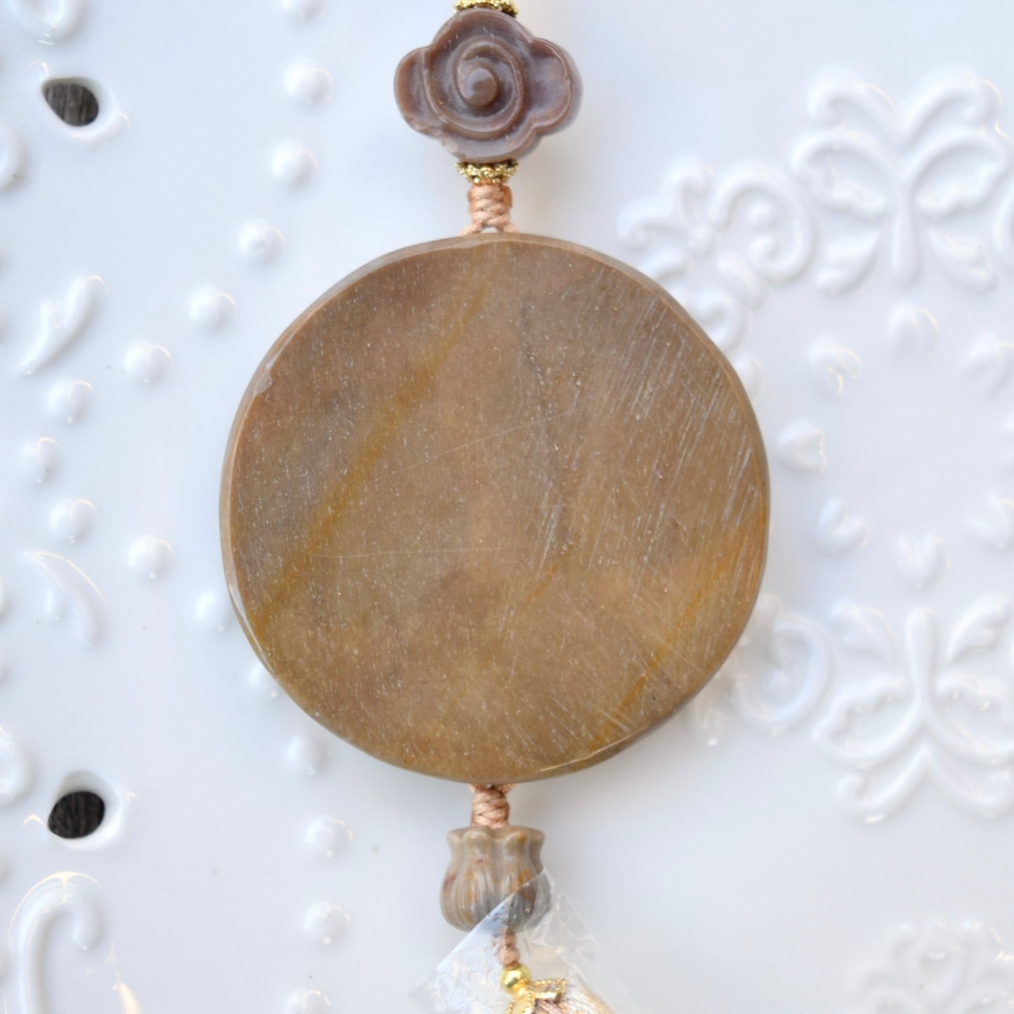 Phoenix Peony Ornament - Bag Charm Keychain Tassel - Polychrome Jasper