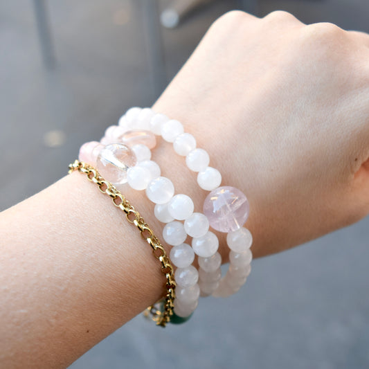 Natural Multi Gem Bracelet – Rose Quartz, Strawberry Quartz & Moonstone