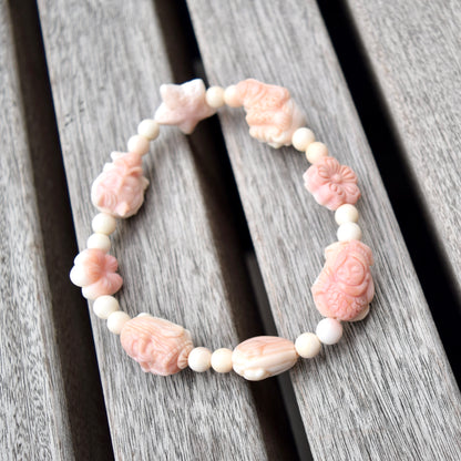 4 Mermaid Charms Pink Queen Conch Shell Beaded Bracelet - Ocean Themed