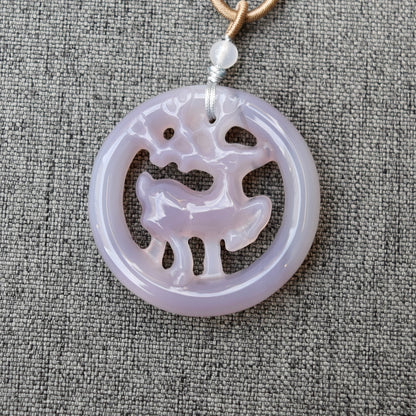 Deer Circle Pendant Rope Necklace - Gray Agate