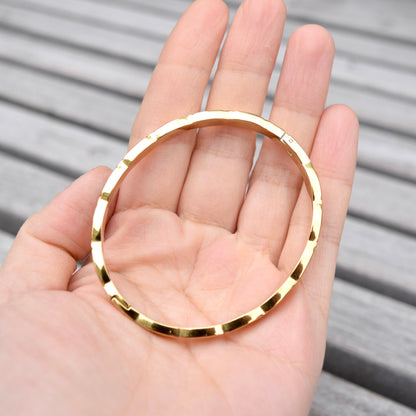 Golden Faceted Diamond Pattern Crystal Bangle - Stainless Steel CZ Diamond