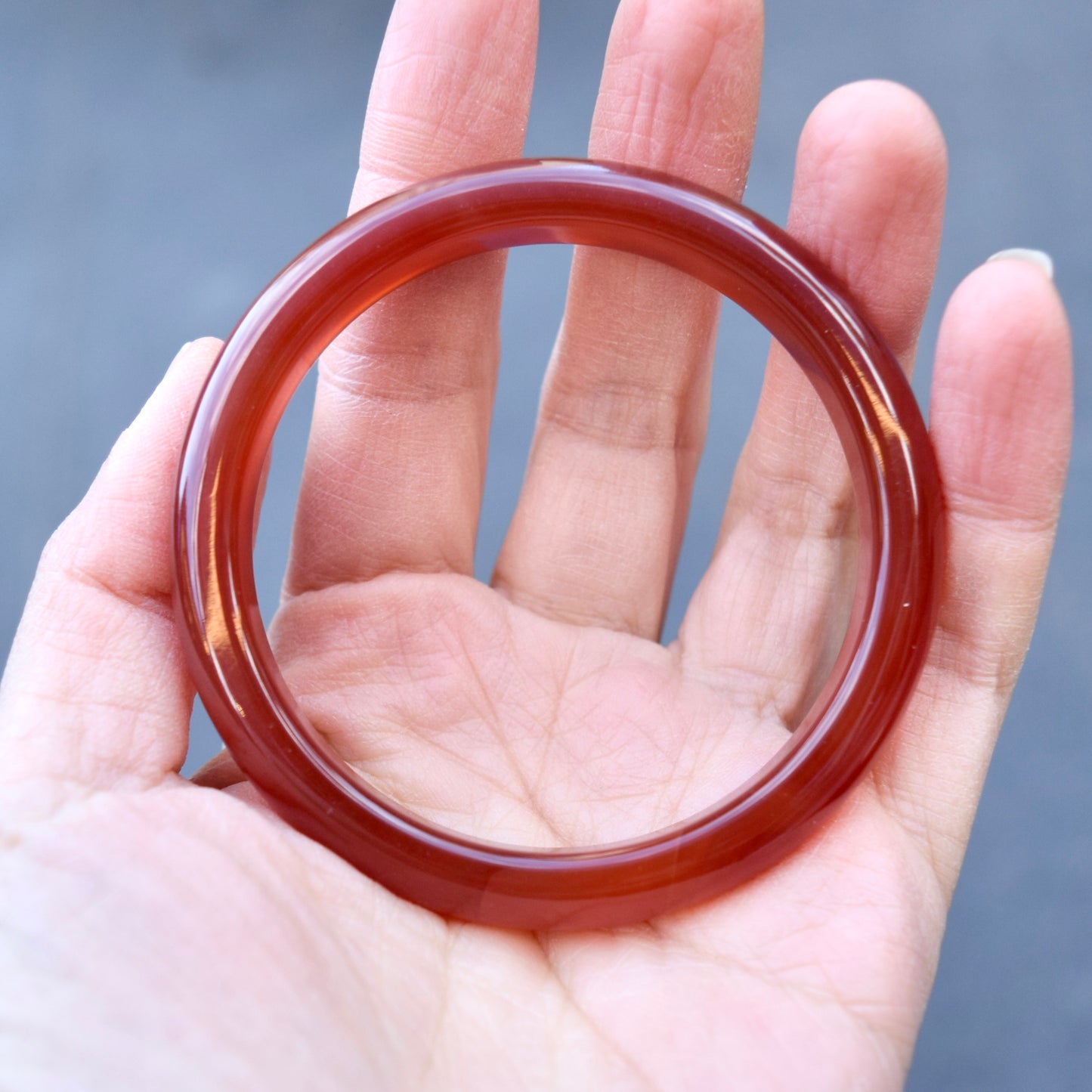54.8 mm Red Agate Bangle: Chinese Jade-like Stone