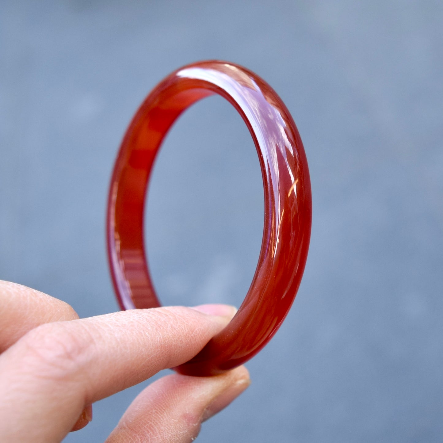 54.8 mm Red Agate Bangle: Chinese Jade-like Stone