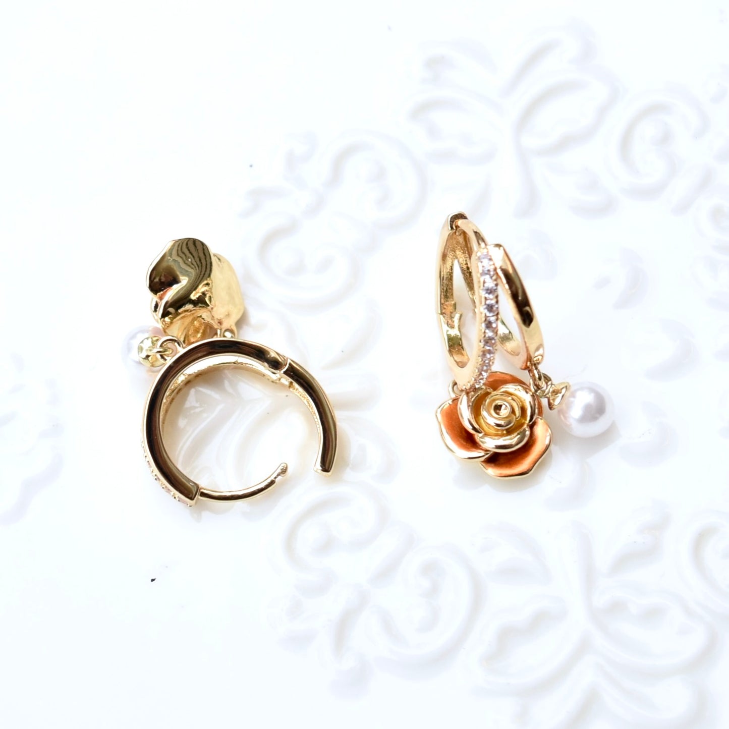 Drip Oil Brown Flower Pearl Circle Earrings