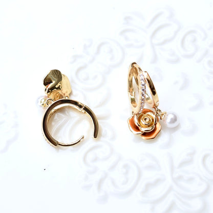 Drip Oil Brown Flower Pearl Circle Earrings