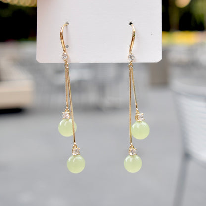Green Bead Dangle Earrings - Jade Style Earrings