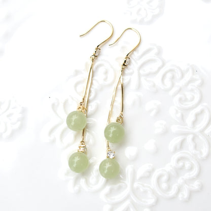 Green Bead Dangle Earrings - Jade Style Earrings