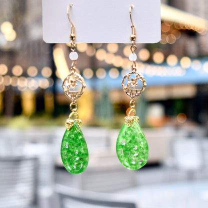 Flora Openwork Teardrop Dangle Earrings - Gold Jade Style Jewelry