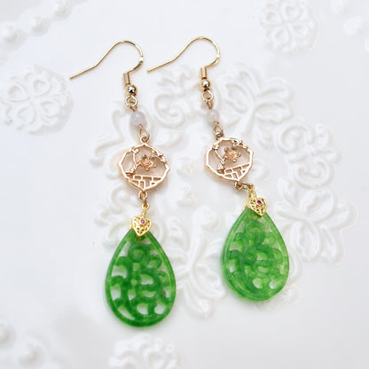 Flora Openwork Teardrop Dangle Earrings - Gold Jade Style Jewelry
