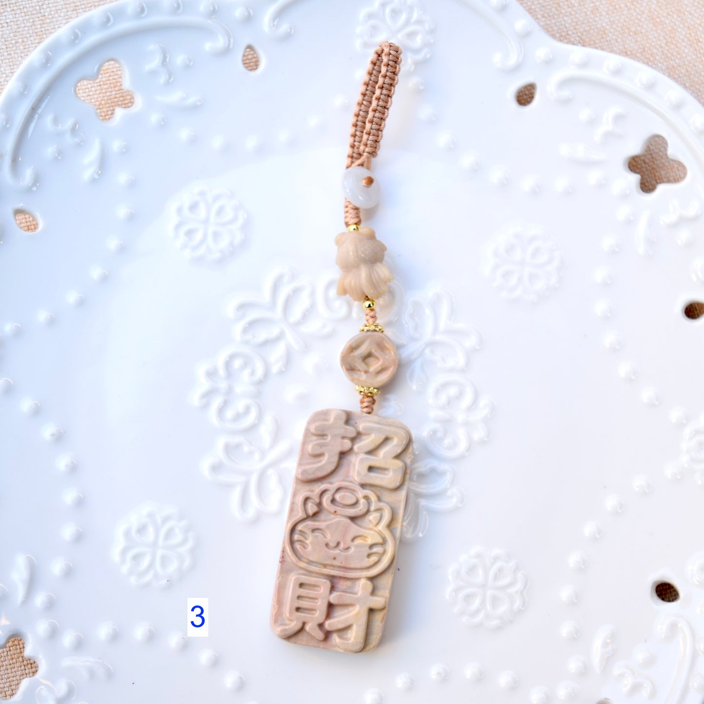 Lucky Cat Daruma Doll Ornament - Colorful Jasper Bag Charm Keychain