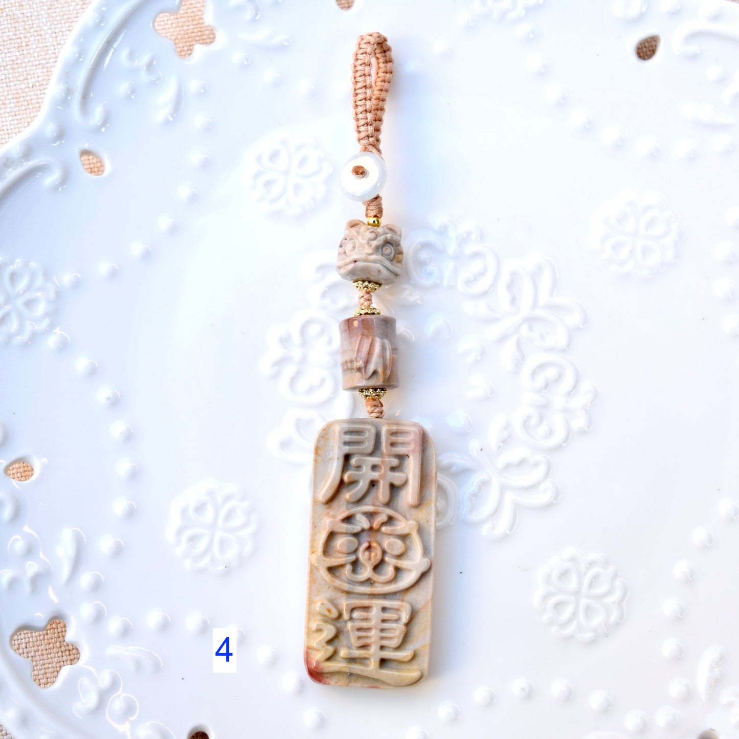 Lucky Cat Daruma Doll Ornament - Colorful Jasper Bag Charm Keychain