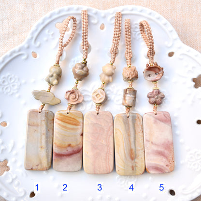 Lucky Cat Daruma Doll Ornament - Colorful Jasper Bag Charm Keychain