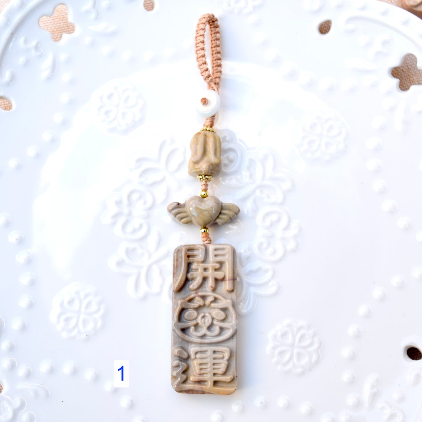 Lucky Cat Daruma Doll Ornament - Colorful Jasper Bag Charm Keychain