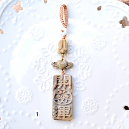 Lucky Cat Daruma Doll Ornament - Colorful Jasper Bag Charm Keychain