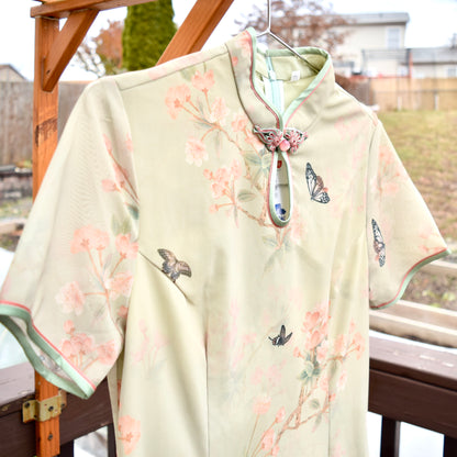 Green Butterfly Mesh Aodai Qipao Dress - Chinese Traditional Cheongsam