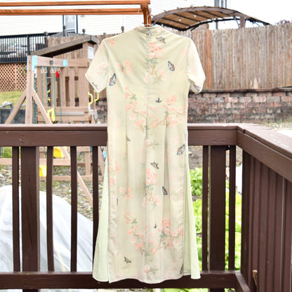 Green Butterfly Mesh Aodai Qipao Dress - Chinese Traditional Cheongsam