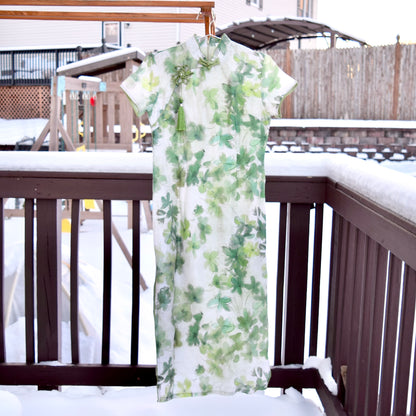 White Green Flora Tassel Qipao - Chinese Traditional Cheongsam