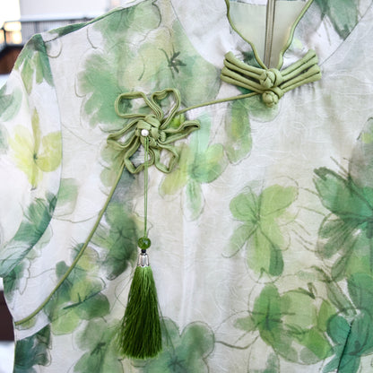 White Green Flora Tassel Qipao - Chinese Traditional Cheongsam