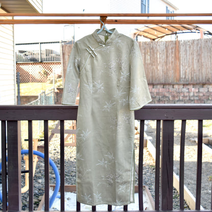 Green Bamboo Qipao Midi Faux Suedue Dress - Chinese Traditional Cheongsam
