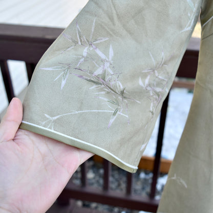 Green Bamboo Qipao Midi Faux Suedue Dress - Chinese Traditional Cheongsam