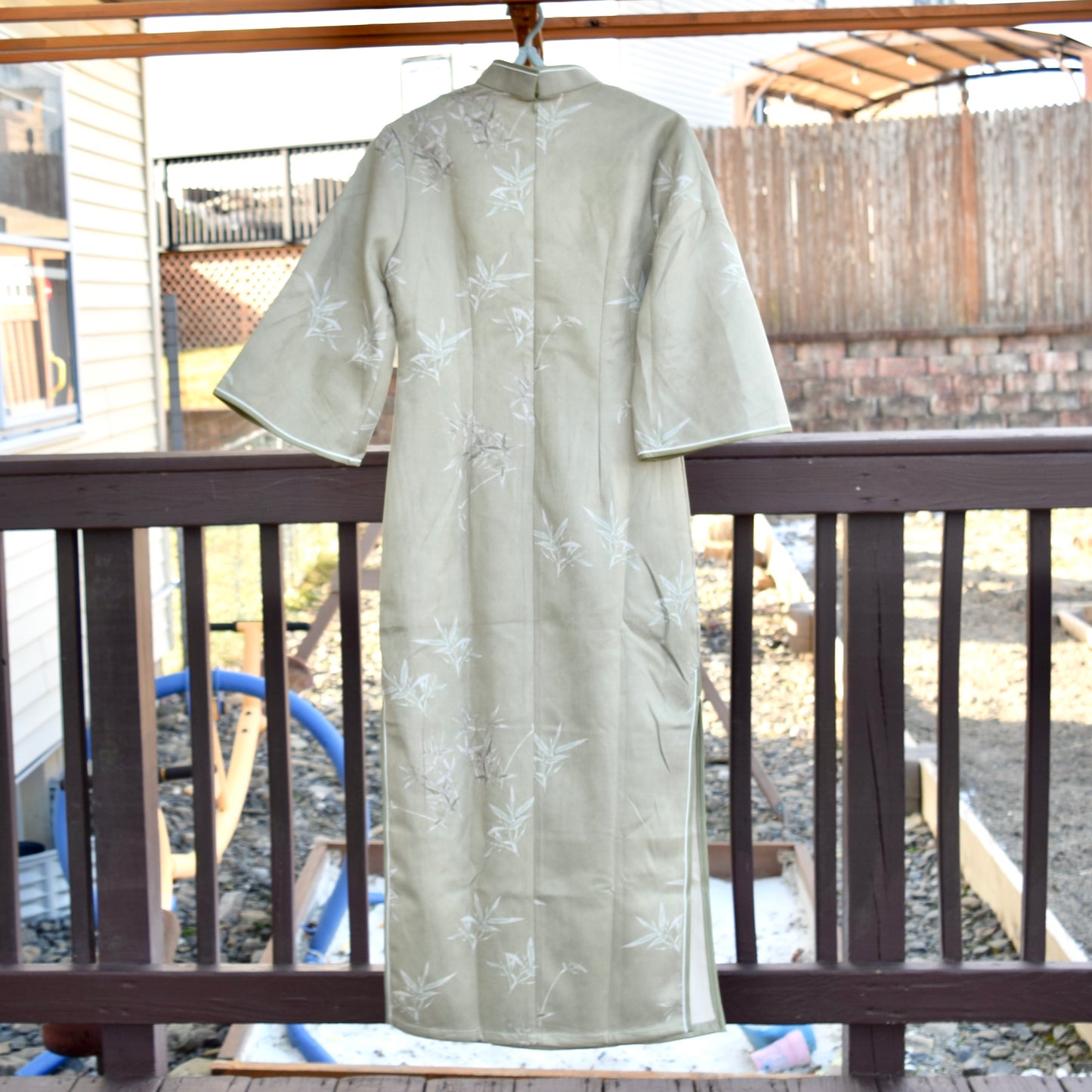 Green Bamboo Qipao Midi Faux Suedue Dress - Chinese Traditional Cheongsam