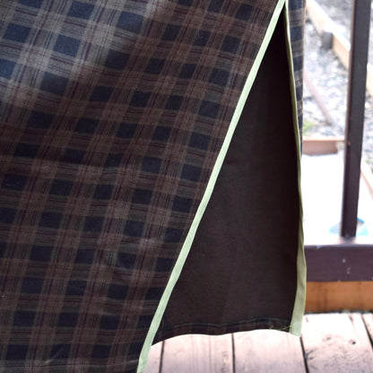 Brown Green Plaid Qipao Midi Dress - Chinese Traditional Cheongsam