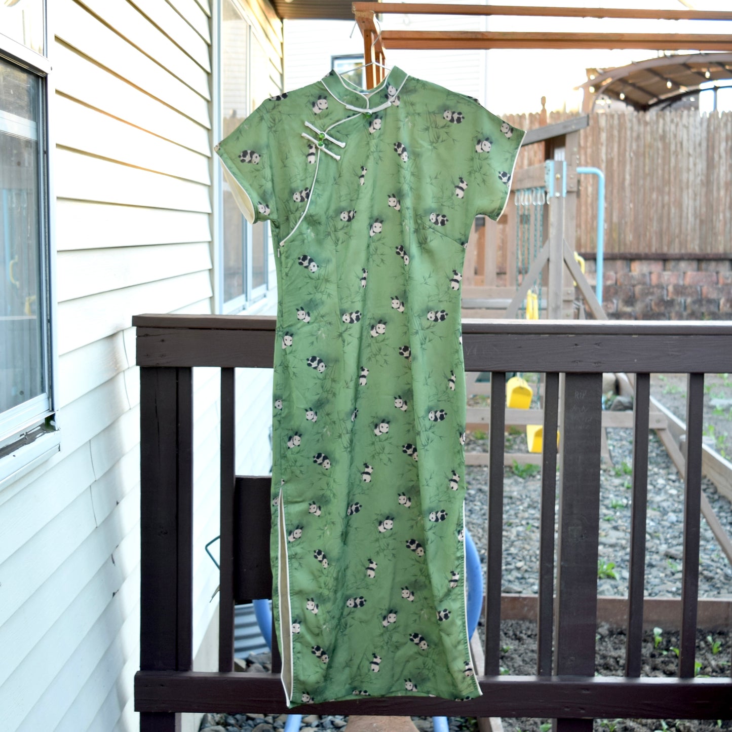 Green Panda Qipao Long Dress - Chinese Traditional Cheongsam