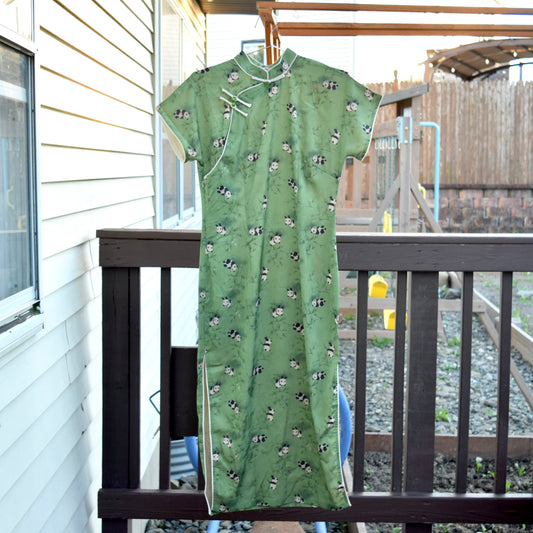 Green Panda Qipao Long Dress - Chinese Traditional Cheongsam