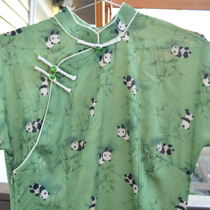 Green Panda Qipao Long Dress - Chinese Traditional Cheongsam