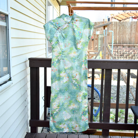 Green Rabbit Printed Qipao Long Dress - Chinese Traditional Cheongsam