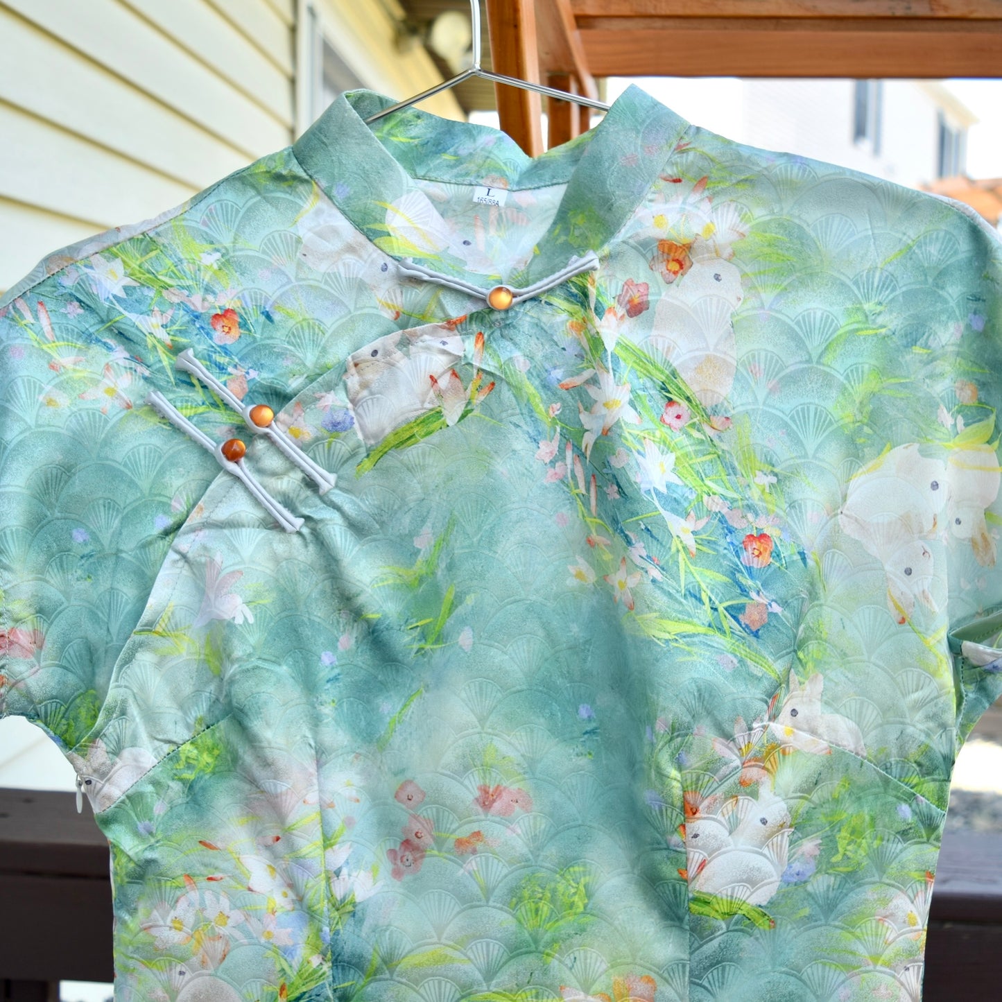 Green Rabbit Printed Qipao Long Dress - Chinese Traditional Cheongsam