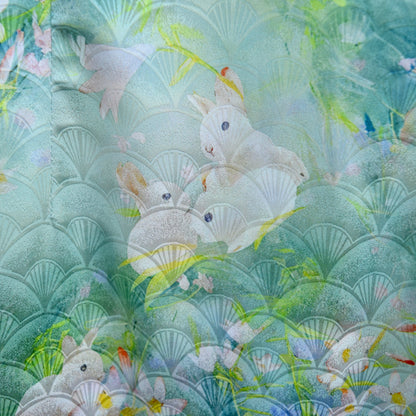 Green Rabbit Printed Qipao Long Dress - Chinese Traditional Cheongsam