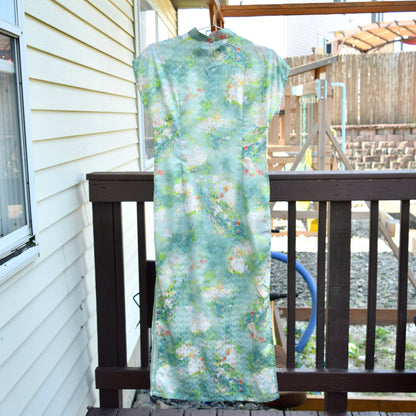 Green Rabbit Printed Qipao Long Dress - Chinese Traditional Cheongsam