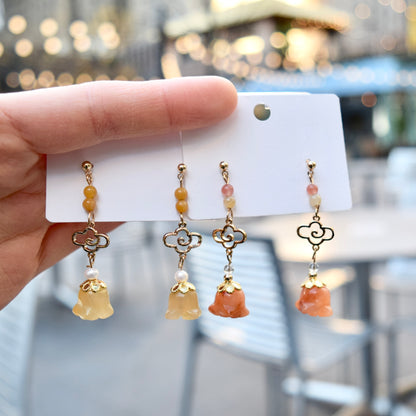Lily of valley Bud Earrings - Orange Yellow Jade