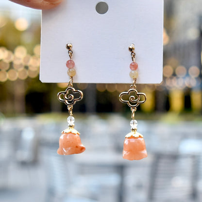 Lily of valley Bud Earrings - Orange Yellow Jade