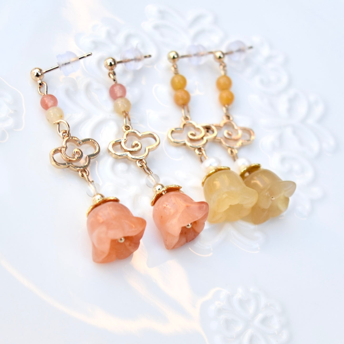 Lily of valley Bud Earrings - Orange Yellow Jade