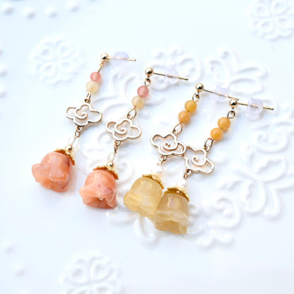 Lily of valley Bud Earrings - Orange Yellow Jade