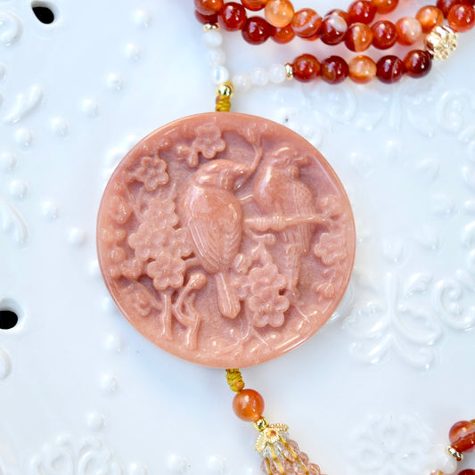 Magpies Plum Blossom Necklace - Orange Red Jade Stone Necklace
