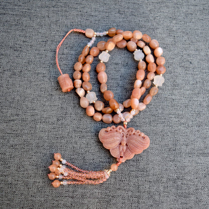 Orange Jade Butterfly Tassel Necklace - Moonstone Beaded