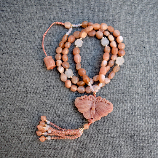 Orange Jade Butterfly Tassel Necklace - Moonstone Beaded