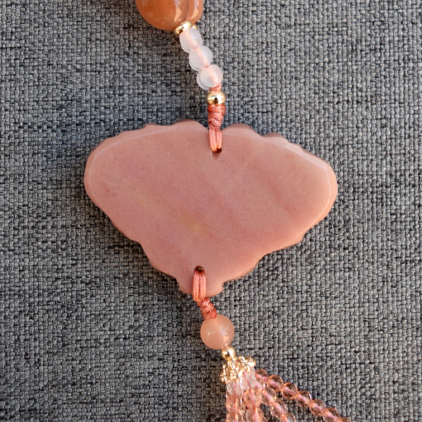 Orange Jade Butterfly Tassel Necklace - Moonstone Beaded