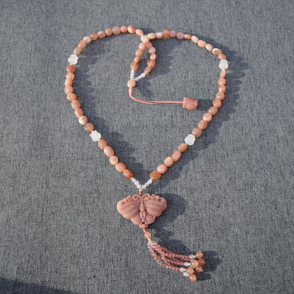 Orange Jade Butterfly Tassel Necklace - Moonstone Beaded